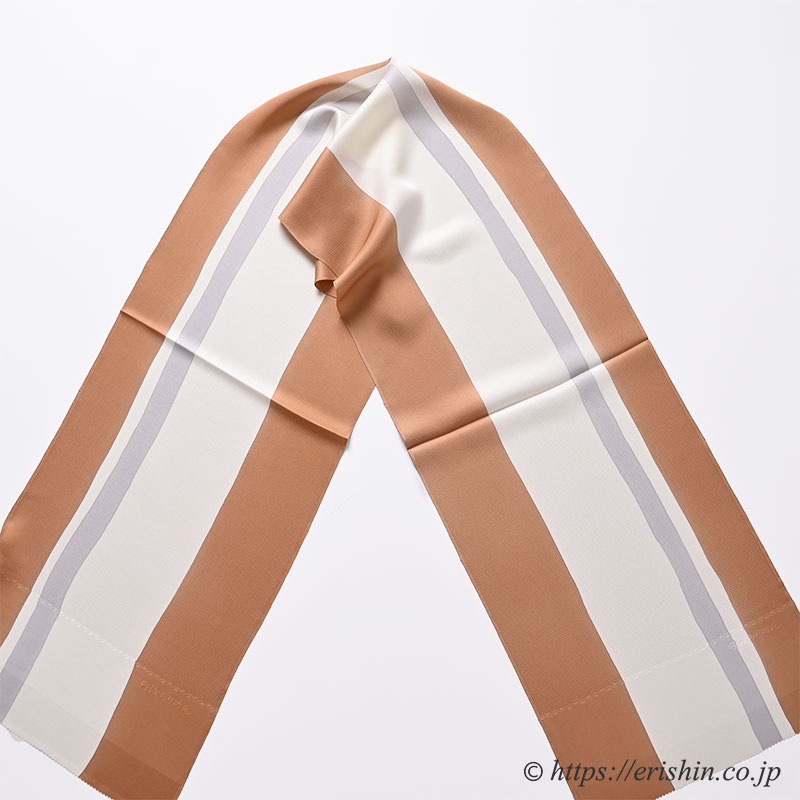 帯揚げ(手染めの縞/江戸茶色と暁鼠)龍工房「着物と帯・呉服えり新」