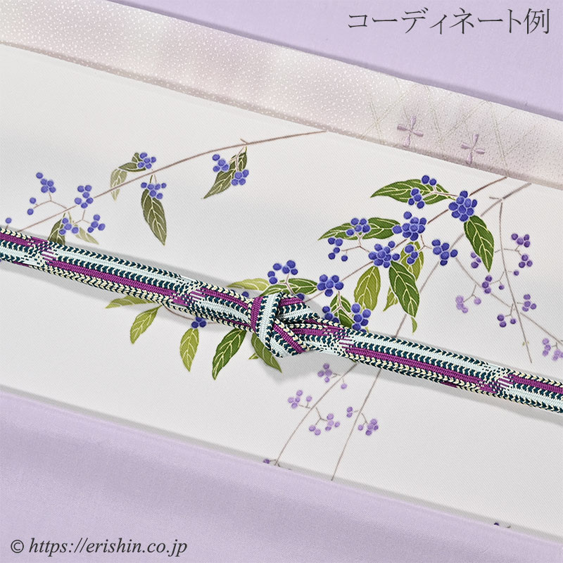 帯締め 高麗平家納経経巻組(紅桔梗色×錆納戸色×薄水色)