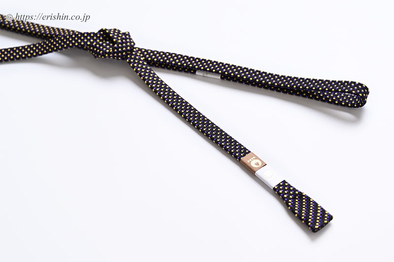 帯締め 東内記組(黒に黄と紫ドット/バチ房〔扇面房〕)