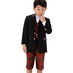 男の子礼服 黒・赤チェック 半ズボン ベトナム製