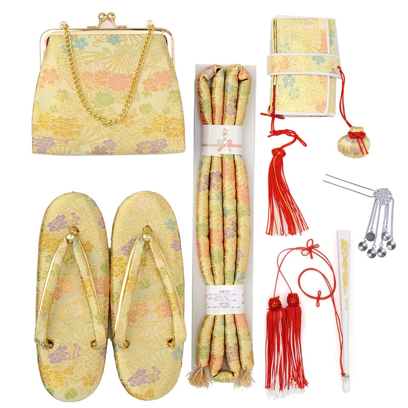 女の子箱迫セット クリーム/金 扇面