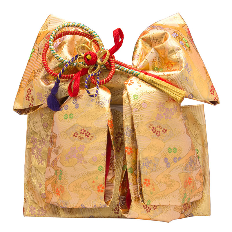 女の子結び帯 金 花に扇