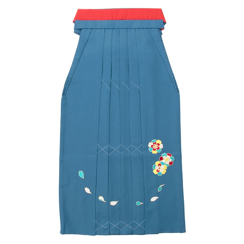 大人女子袴 マリンブルー 前のみ刺繍 モダン桜 中国製