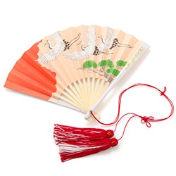 女の子末広 プラスチック骨 鶴 房付 中国製