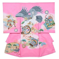 男の子初着 ポリ ピンク 鷹に小槌