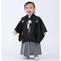 ベビー男の子羽織袴セット 一体型 黒・黒 1才 中国製