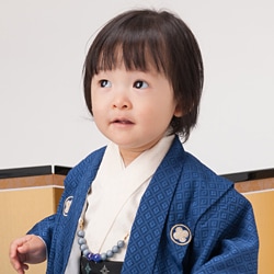ベビー男の子羽織袴セット 一体型 群青・オフ白 1才 中国製