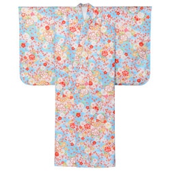 ジュニア女の子着物 小紋 水色 鞠に桜 中国製