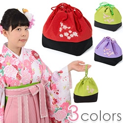 巾着 ちりめん 桜刺繍