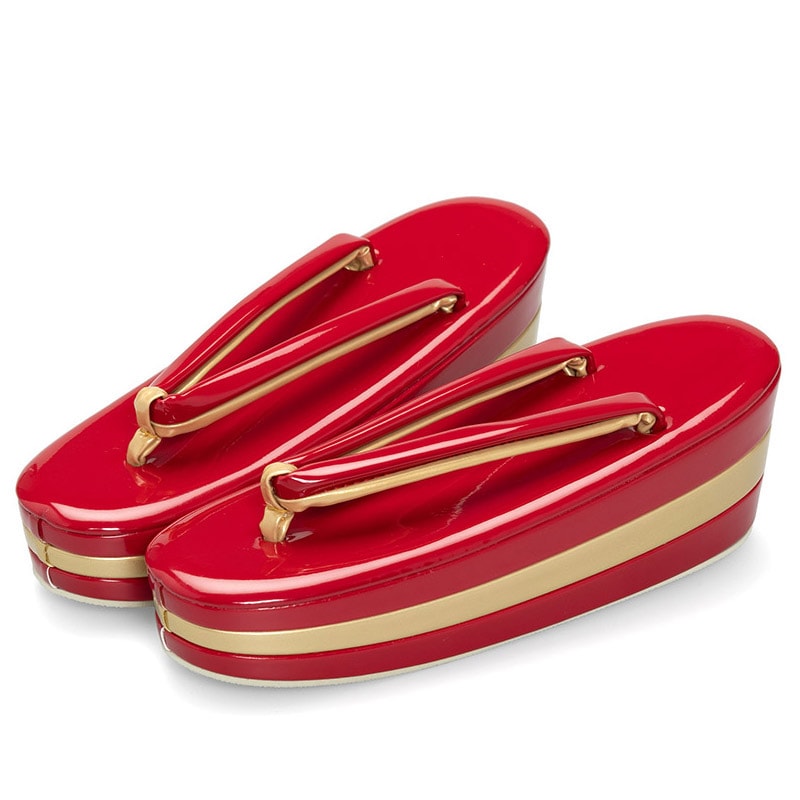 草履単品 厚底三段 赤/金 高さ7cm 中国製