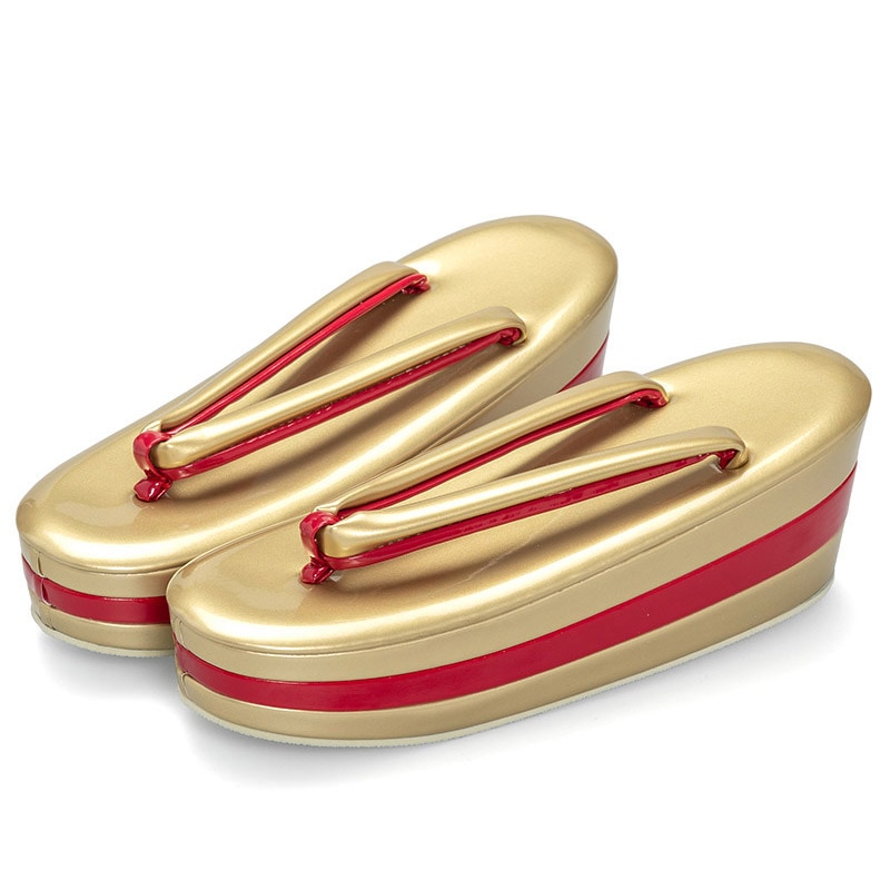 草履単品 厚底三段 金/赤 高さ7cm 中国製