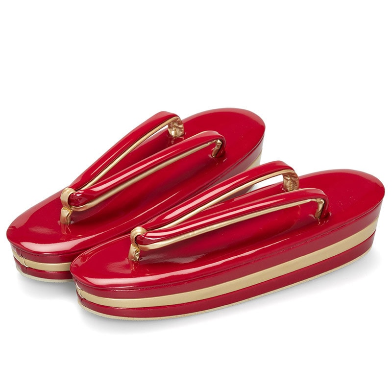草履単品 厚底三段 赤/金 高さ5.0cm 中国製