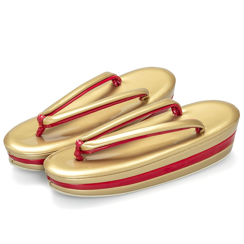 草履単品 厚底三段 金/赤 高さ5.0cm 中国製