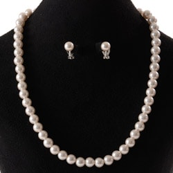 婦人ネックレス・イヤリングセット パール一連 韓国製