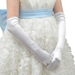 婦人手袋 ロンググローブ ストレッチサテン 白