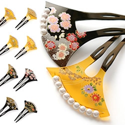 髪飾り 銀杏型かんざし パール付 韓国製