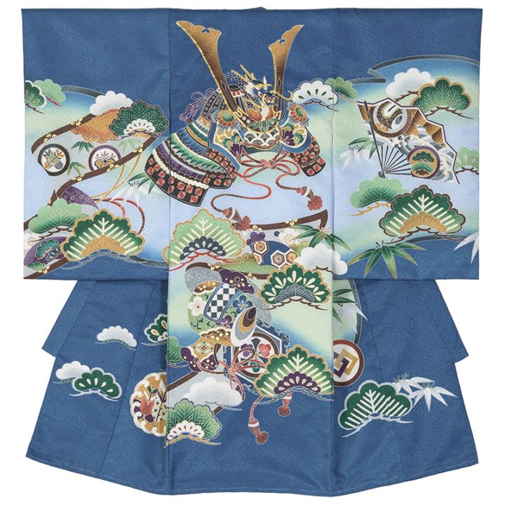 男の子初着 ポリ 花紺 兜と松