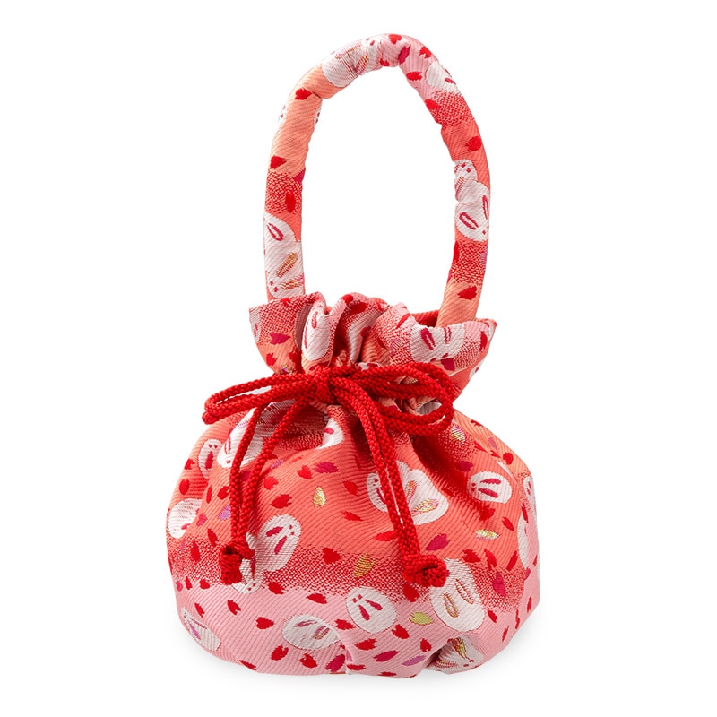 女の子巾着 一本手 朱ピンク うさぎ