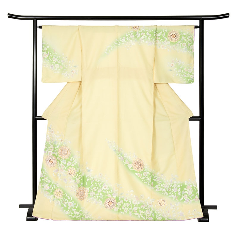 附下 ポリ 淡黄緑ぼかし アラベスク 裄180 中国製