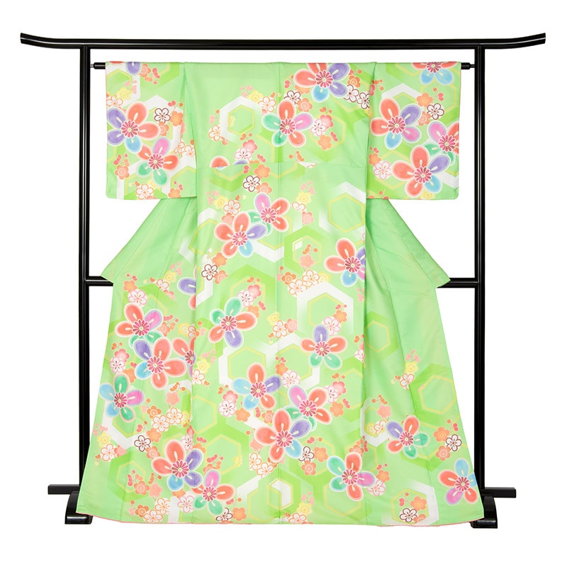 附下 ポリ 薄萌黄 亀甲梅 裄180 中国製