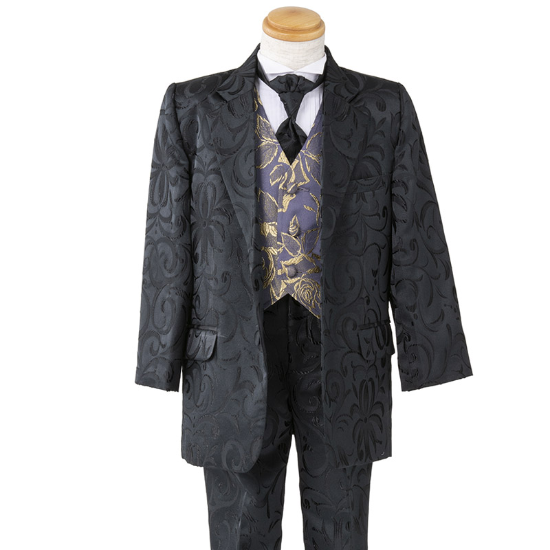 男の子礼服 黒アラベスク 紫金バラ ネクタイ付 ベトナム製