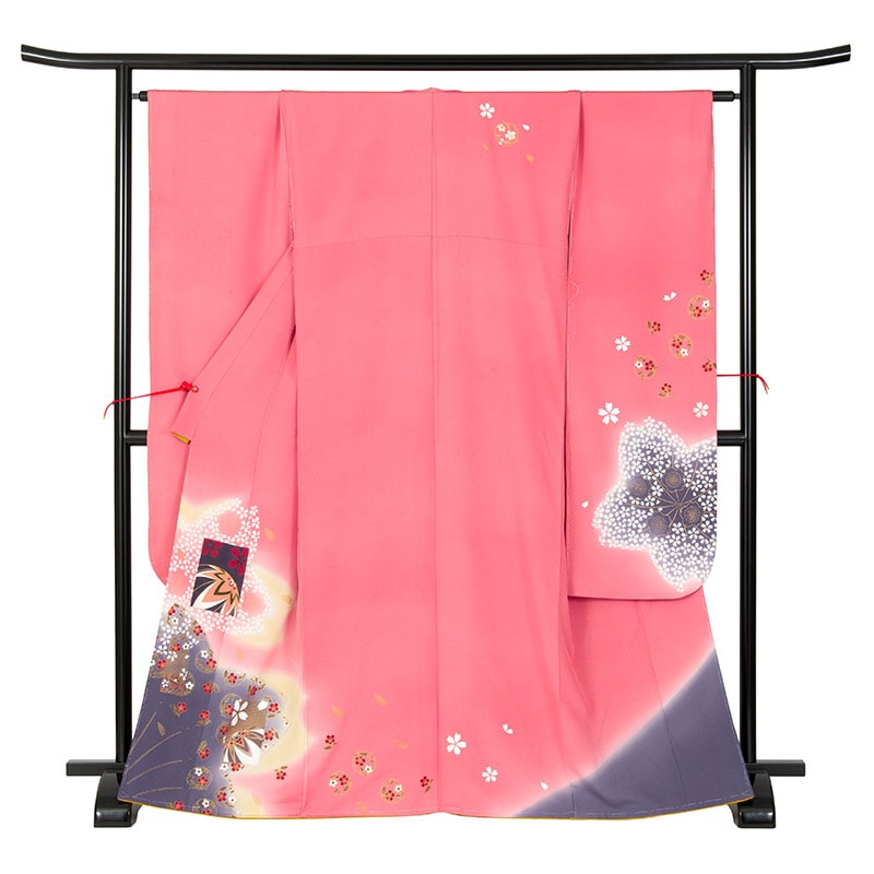 振袖 正絹 ピンク 桜手まり 裏正絹 裄180 袖丈300 難物