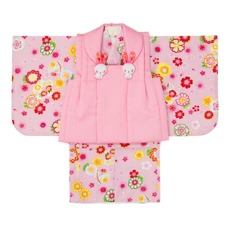 ベビー女の子被布セット 赤 花と鞠/クリーム 小花 100日-1才 中国製