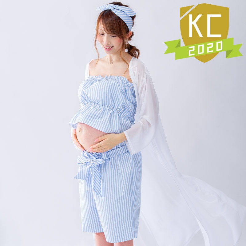マタニティドレス 水色縞 4点セット 中国製