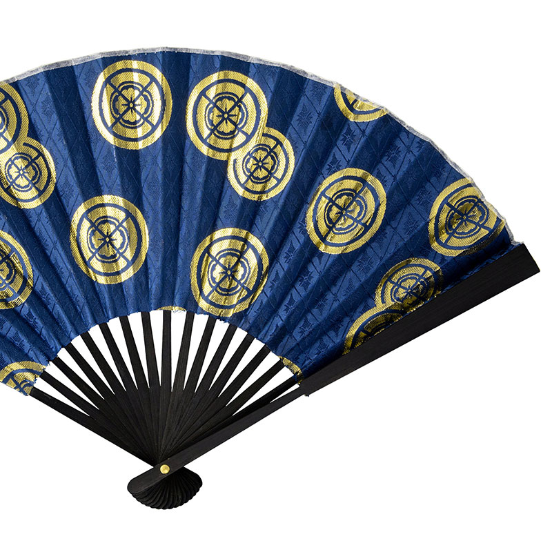 布扇子 布張 竹骨黒 紺/金丸紋 26cm 中国製 大人子供兼用