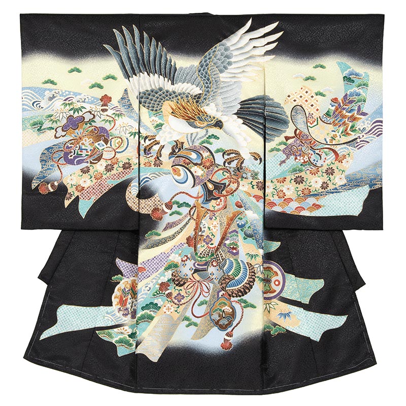 男の子初着 ポリ 黒 鷹と兜とのし