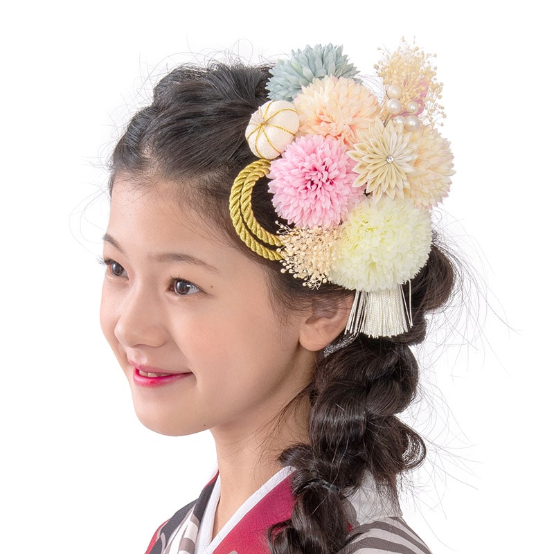 髪飾りセット オフ白 かすみ草に菊 タッセル 房付
