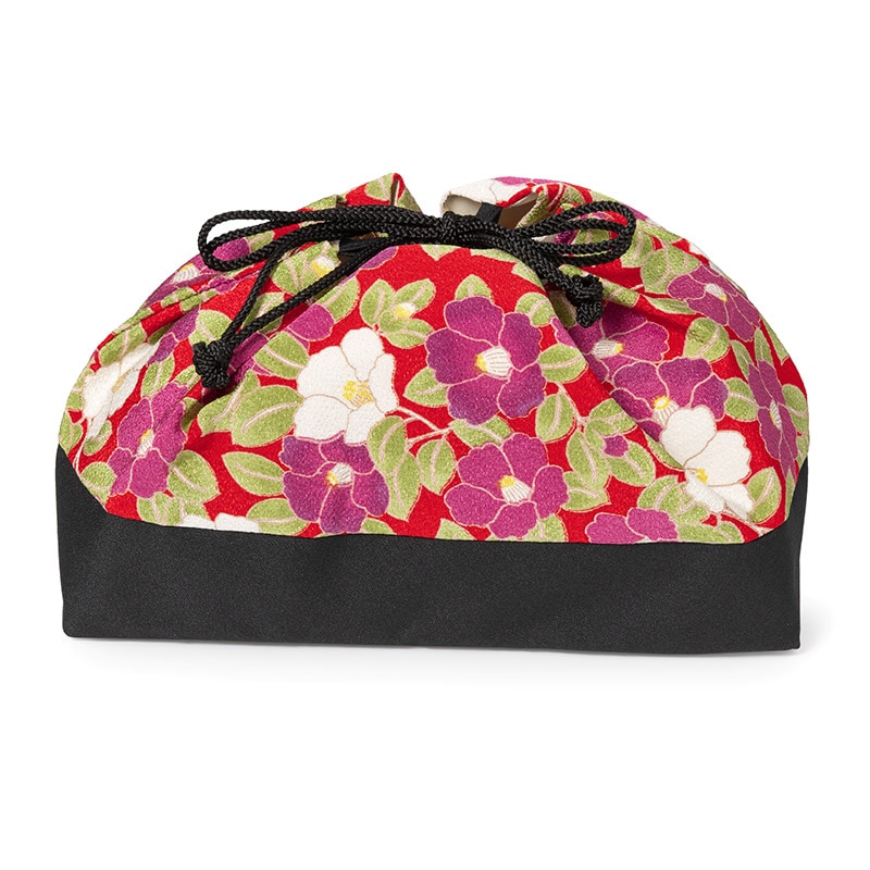 巾着 ちりめん 赤 さざんか