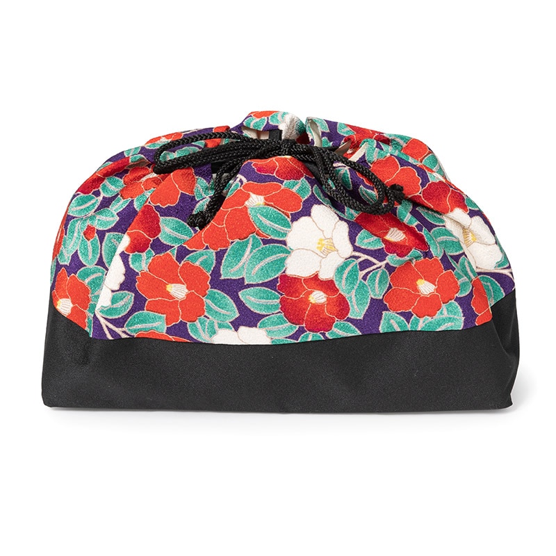 巾着 ちりめん 紫 さざんか