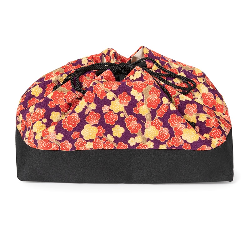 巾着 ちりめん 紫 梅