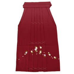 大人女子袴 エンジ 前後刺繍 八重桜 91cm 難物 中国製