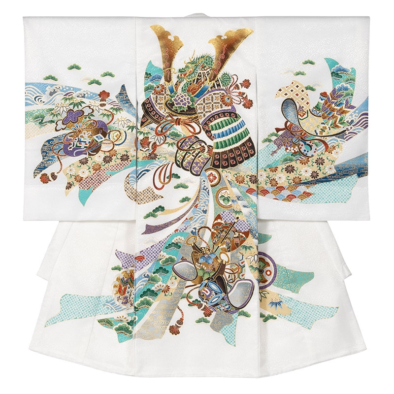 男の子初着 ポリ 白 兜に束のし