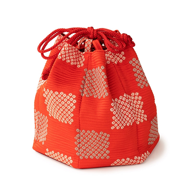 巾着 六角 朱色 疋田市松