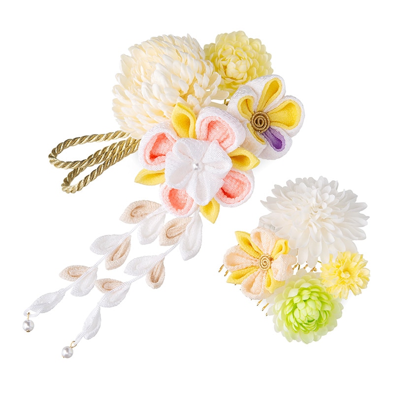 髪飾りセット 白 菊に梅花