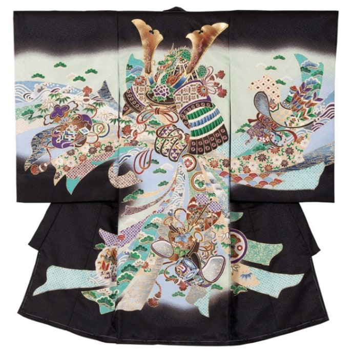 男の子初着 ポリ 黒 兜に束のし
