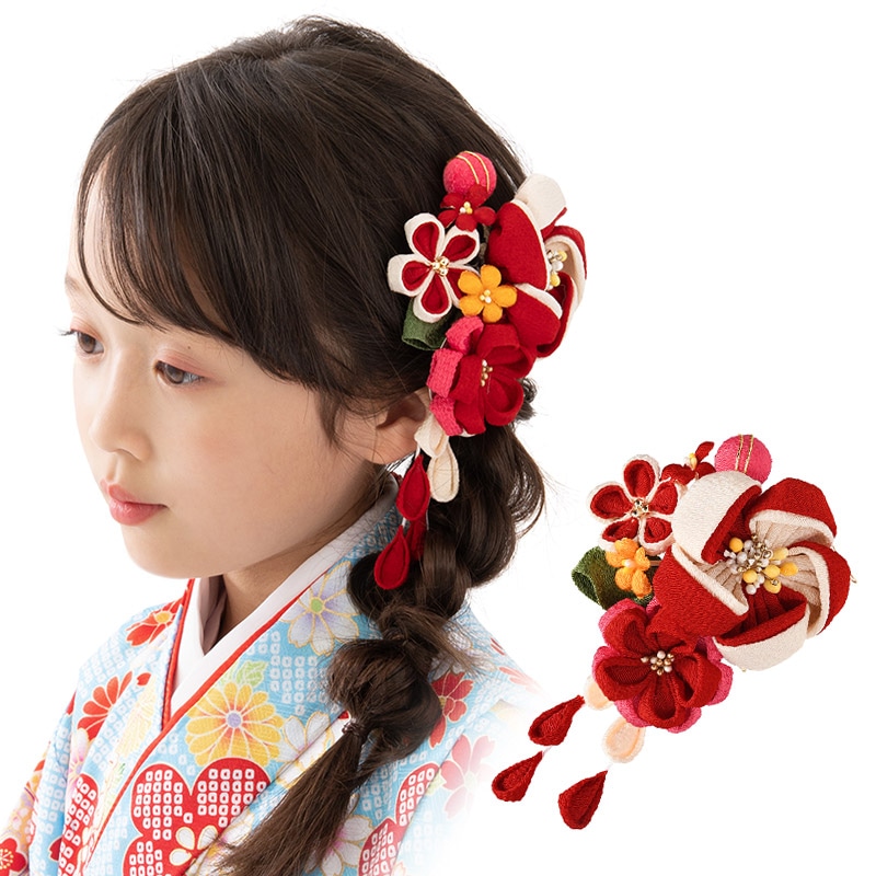 髪飾り 赤 ねじり梅