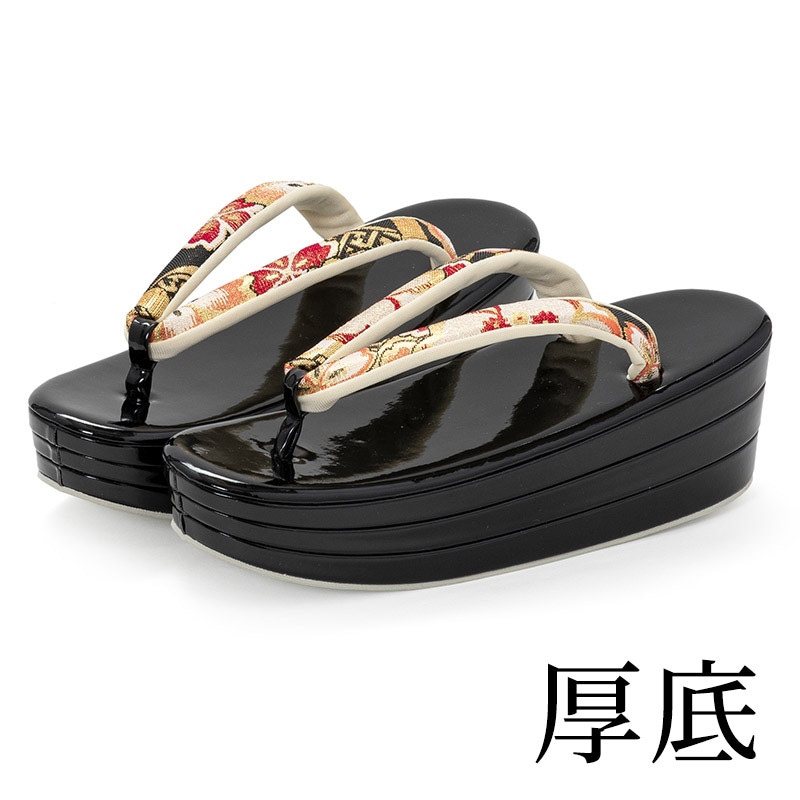 草履単品 黒 佐賀錦 厚底 中国製