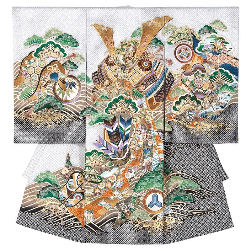 男の子初着 ポリ 薄グレー 疋田 兜