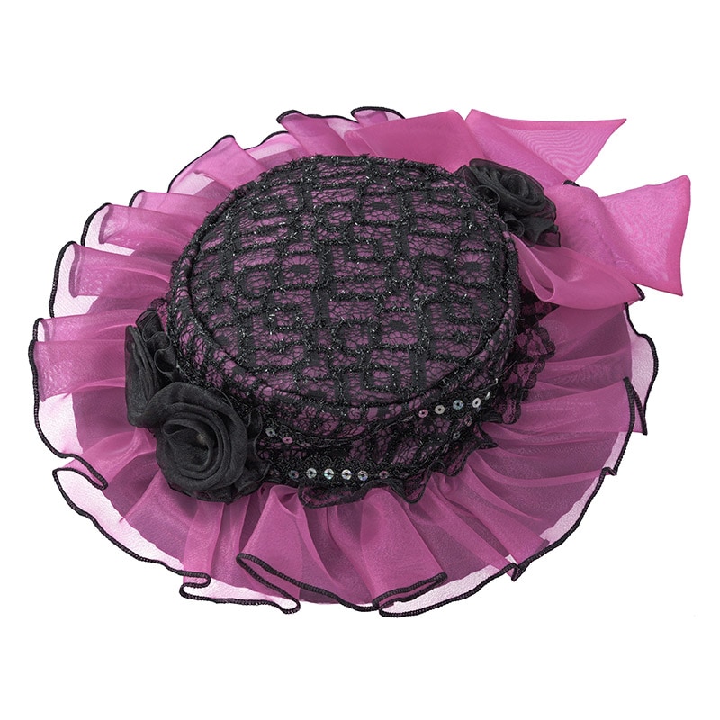 女の子ハット 濃ピンク/黒レース 中国製