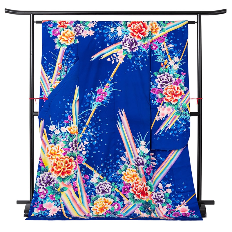 引き振袖 正絹 紺 中古品 少々難あり C65