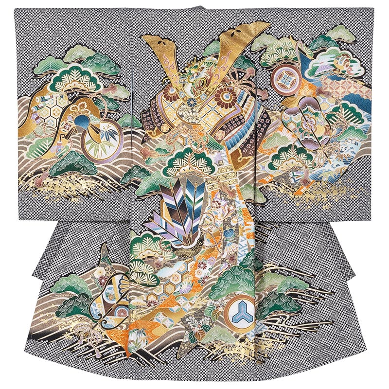 男の子初着 ポリ 黒 疋田 兜