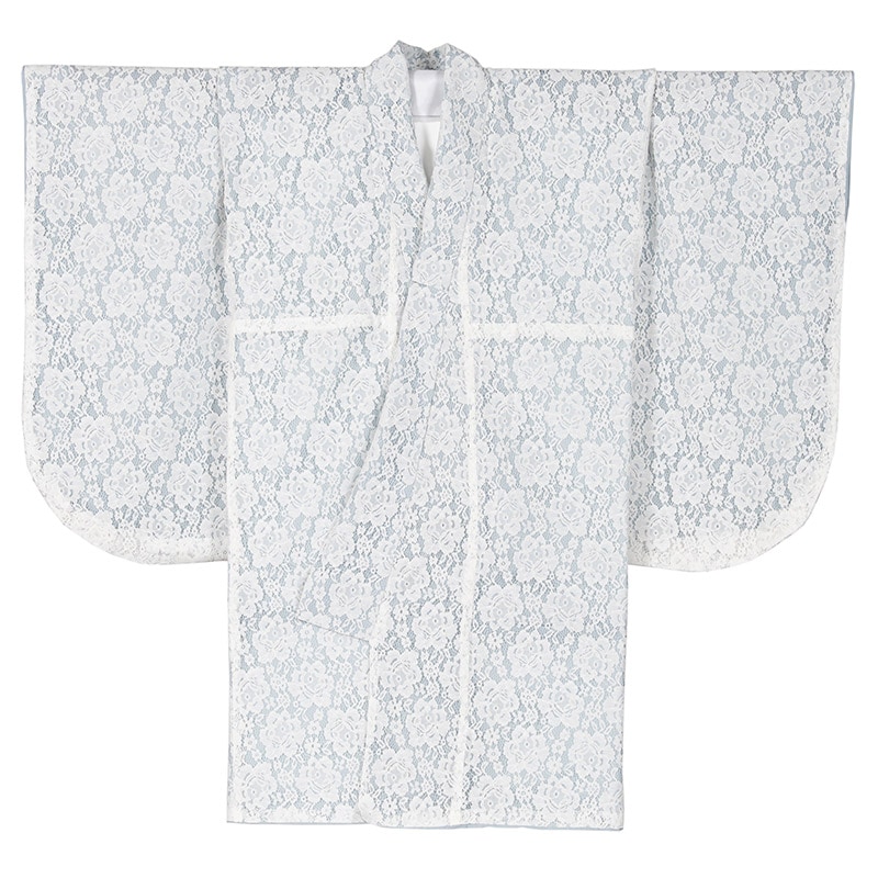 二尺袖着物 交織 ショート丈 無地 薄ブルー 総レース 裄180 中国製