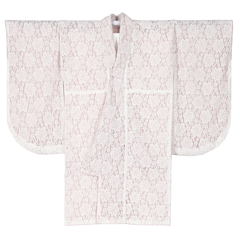 二尺袖着物 交織 ショート丈 無地 薄ピンク 総レース 裄180 中国製