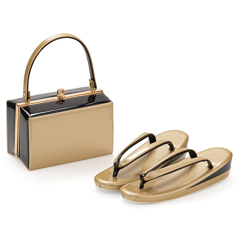 草履バッグセット 金/黒 無地 中国製