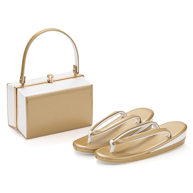 草履バッグセット 金/白 無地 中国製