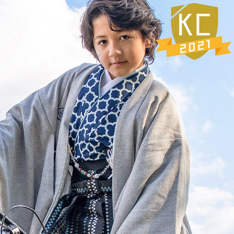 ジュニア男の子羽織袴セット グレー・紺 13才 袴85cm 難物 中国製